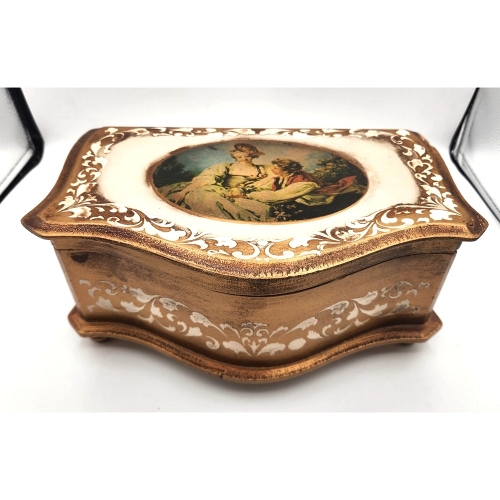 Kellerman Jewel Case Music Box Gold Florentine Finish Lift out Tray orig label